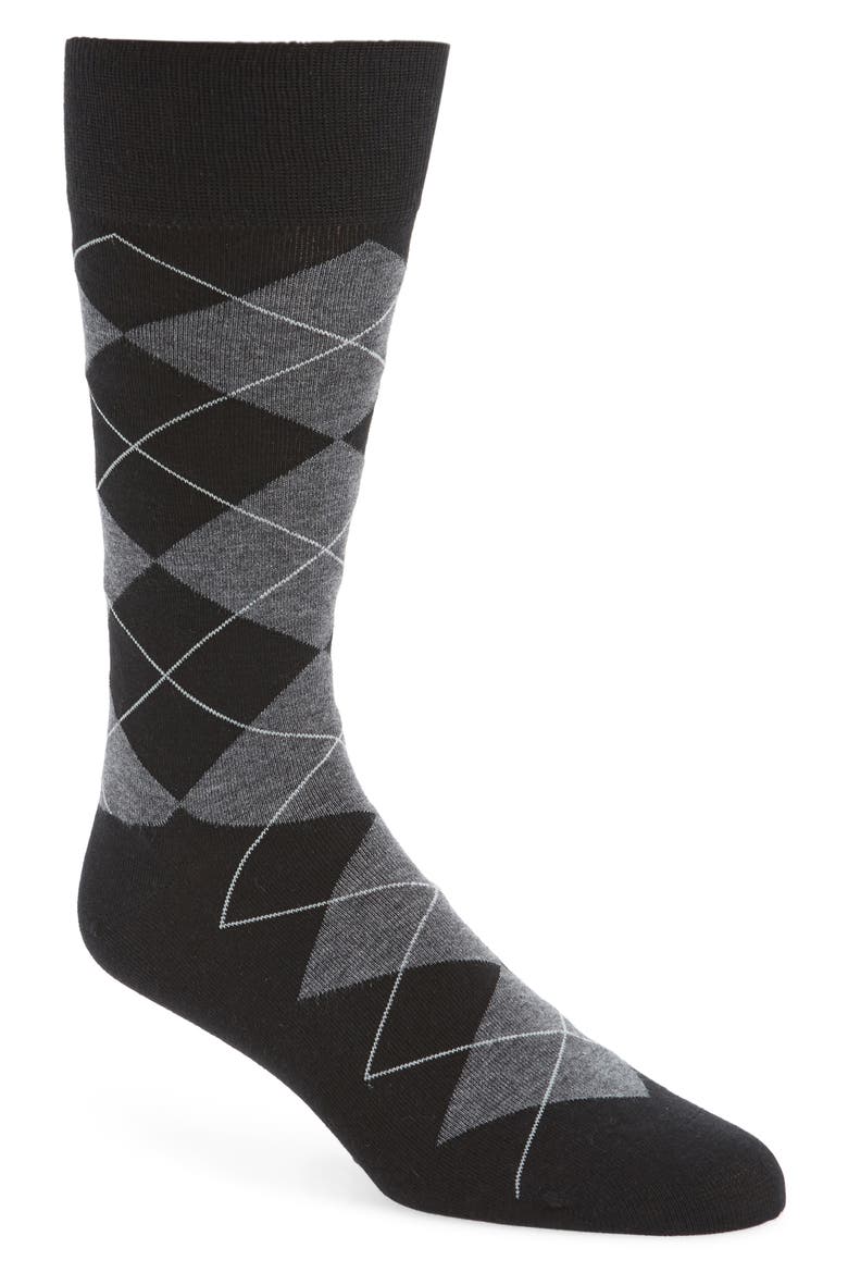 Argyle Crew Socks, Main, color, BLACK