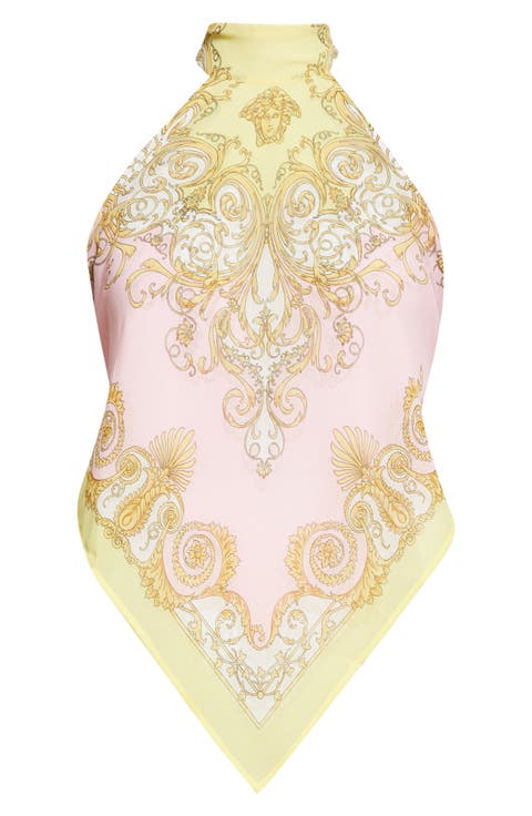 Barocco Print Georgette Cover-Up Halter Top