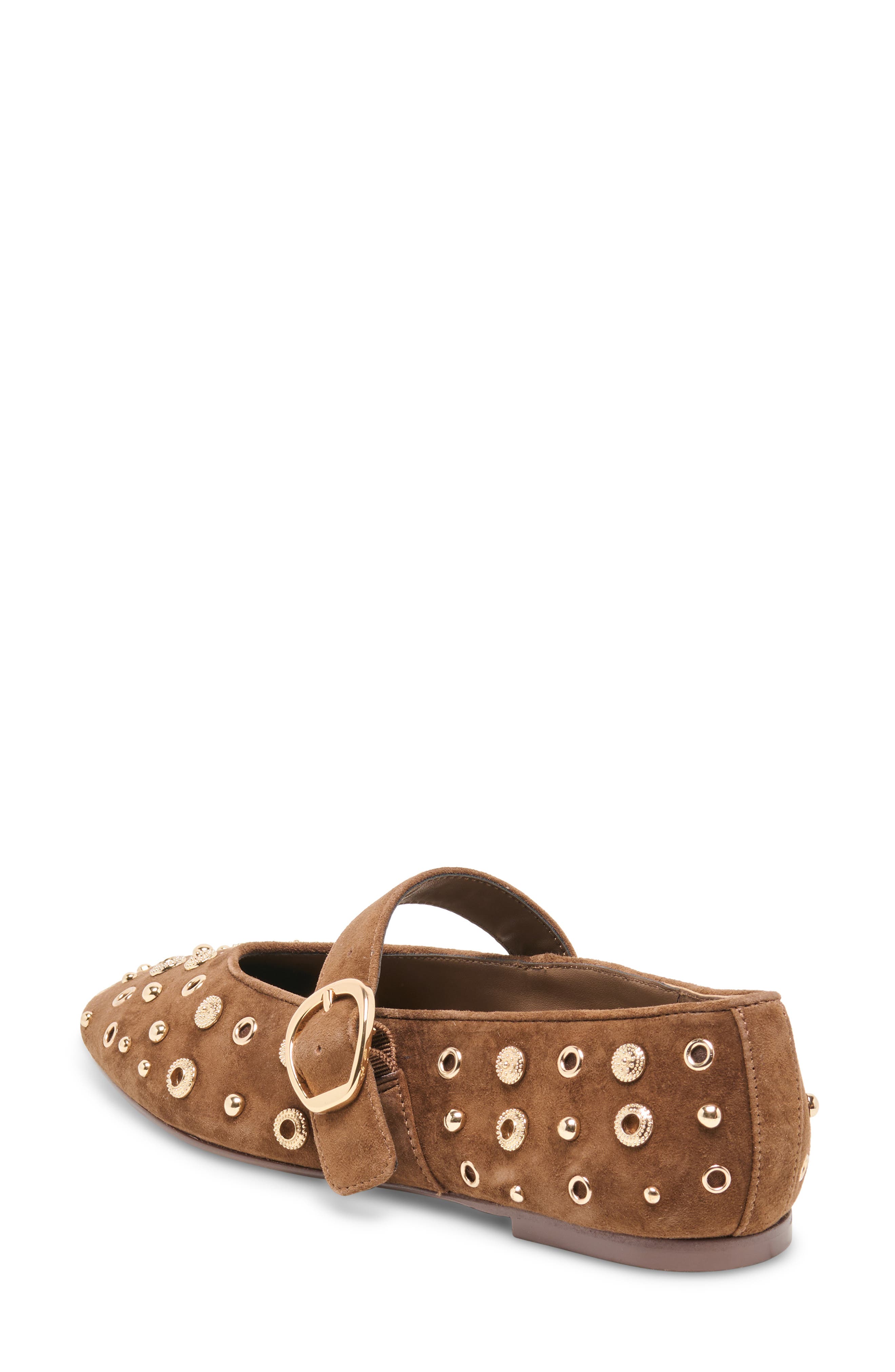 Mella Stud Leather Mary Jane Flat, Alternate, color, COCOA SUEDE