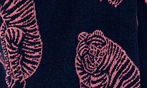 Shop Desmond & Dempsey Print Terry Cloth Robe In Tiger Navy/pink