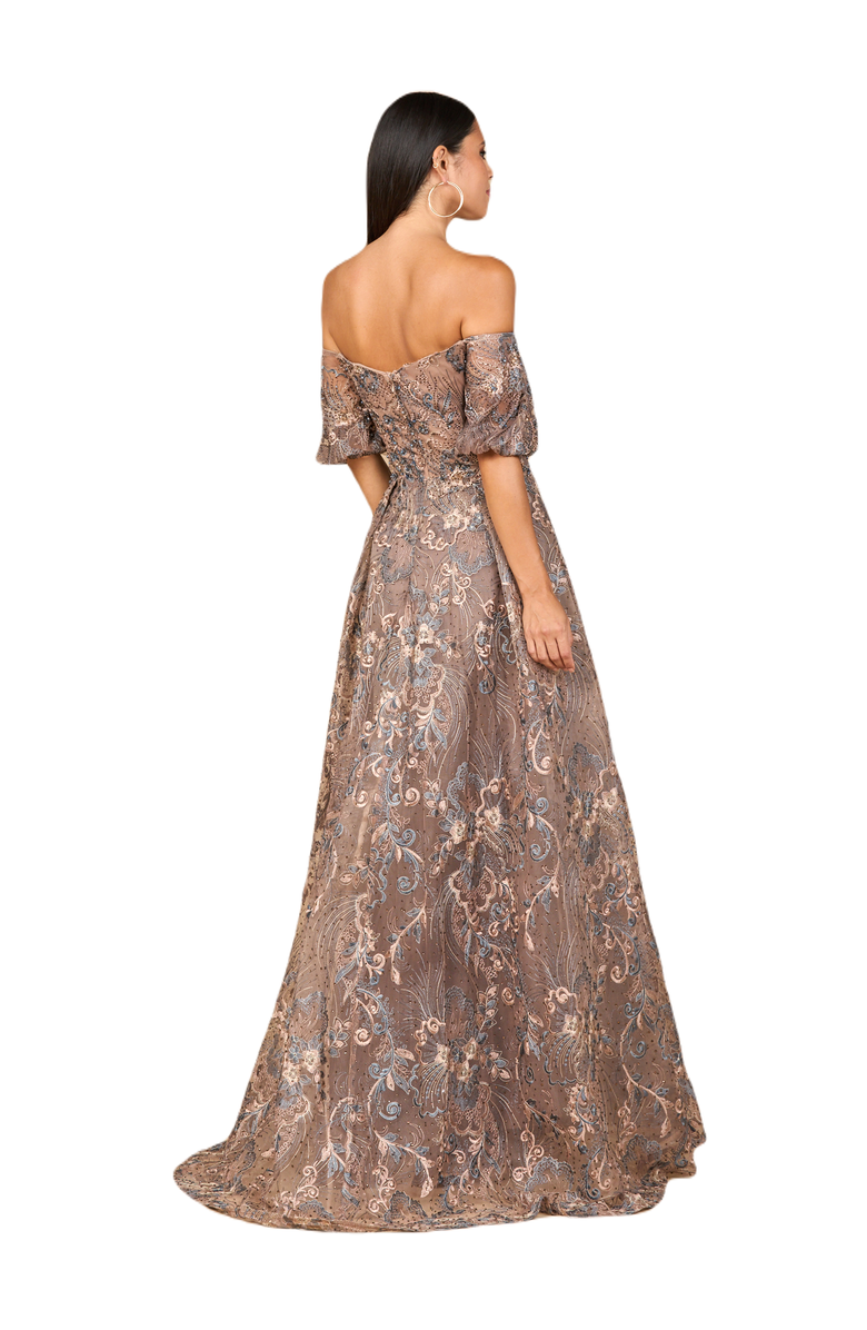 LARA New York Off Shoulder Lace Ballgown, Alternate, color, Bronze Multi