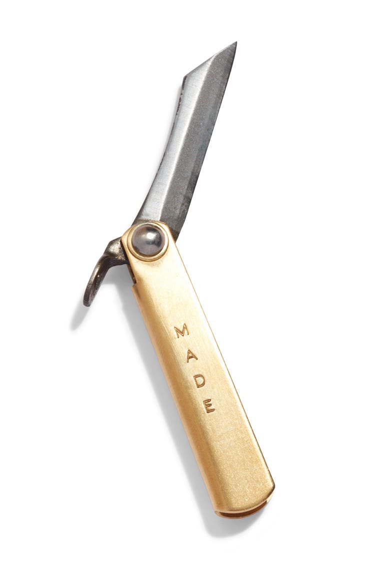 The Brass Higo Mini Folding Knife, Main, color, BRASS