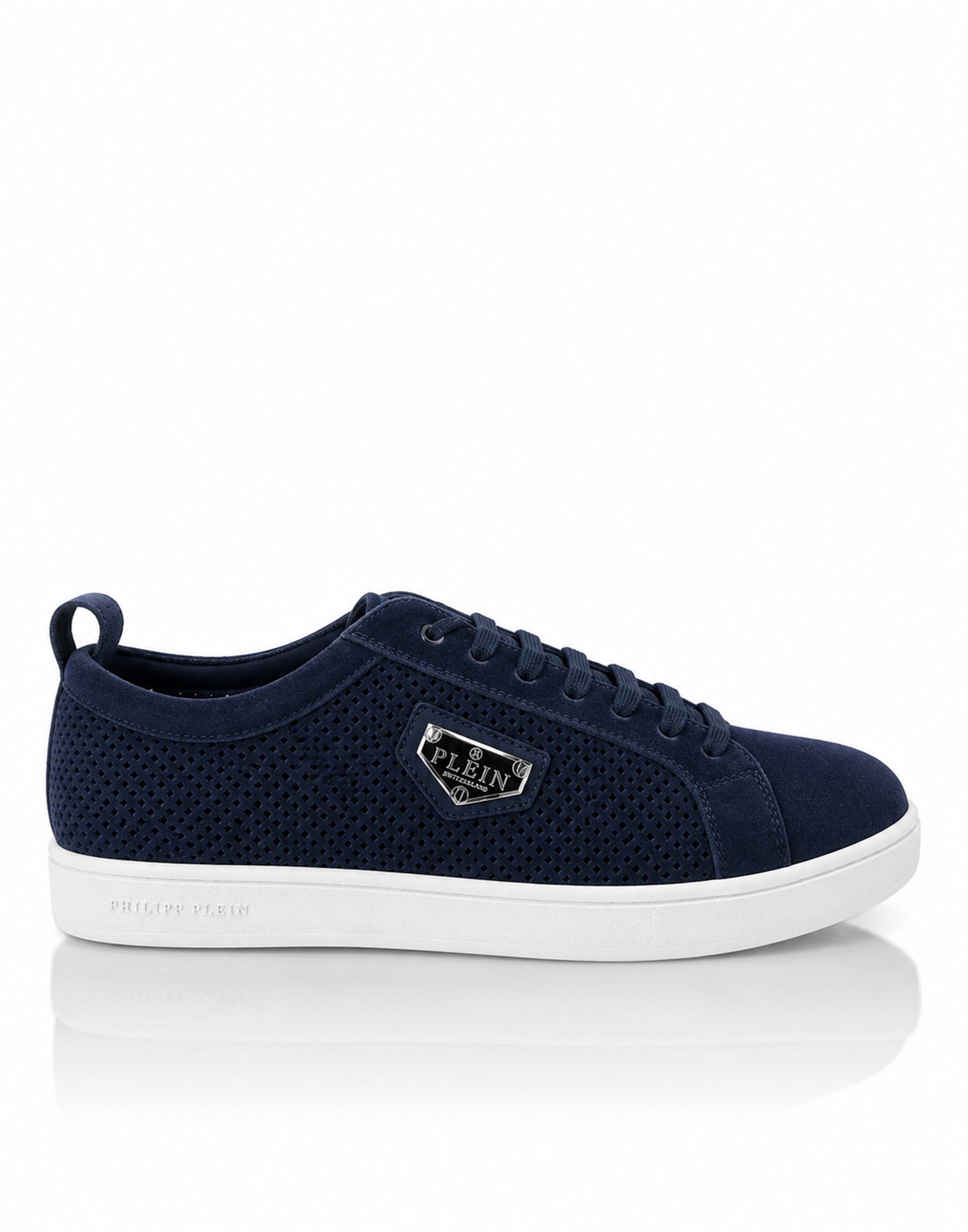 Perforated Suede Low-Top Sneakers Men, Alternate, color, darkblue