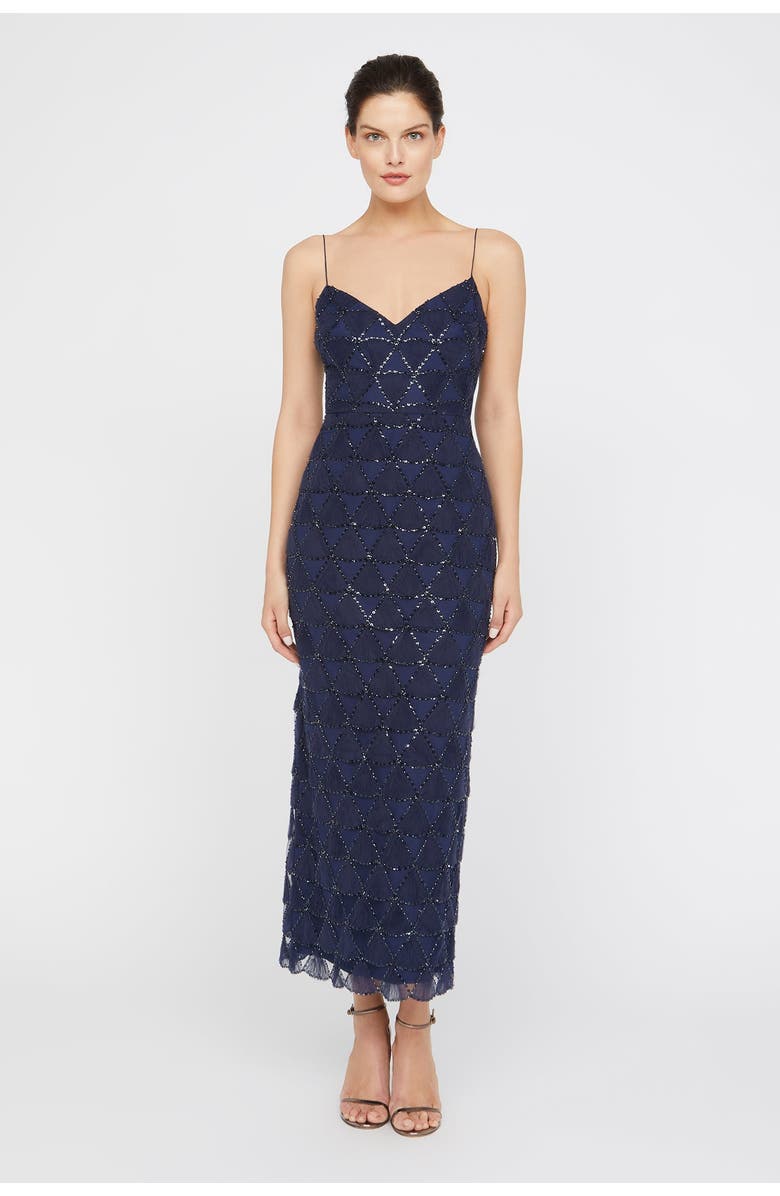 Theia Elsy Textured Tulle Dress, Main, color, Navy