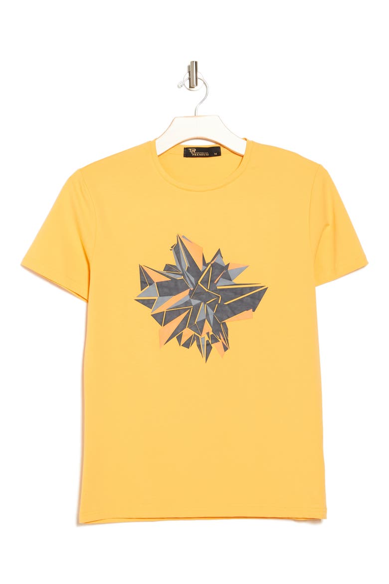3D Abstract Graphic Print T-Shirt, Alternate, color, YELLOW