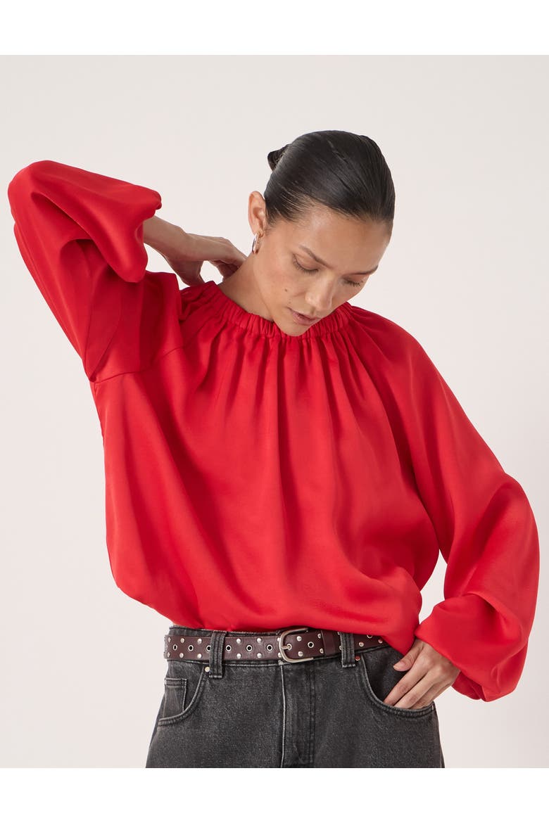 Satin Bubble Hem Top, Main, color, Fiery Red