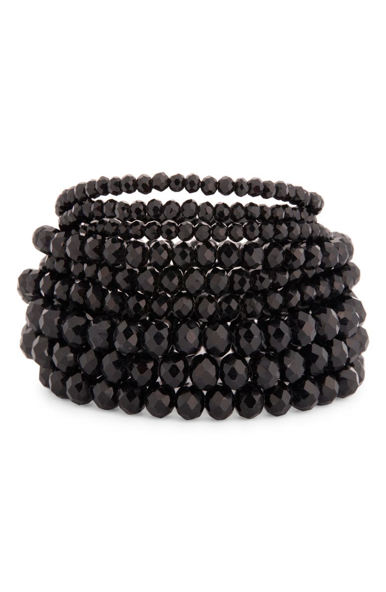 Tasha 7-Pack Beaded Stretch Bracelets, Main, color, Black