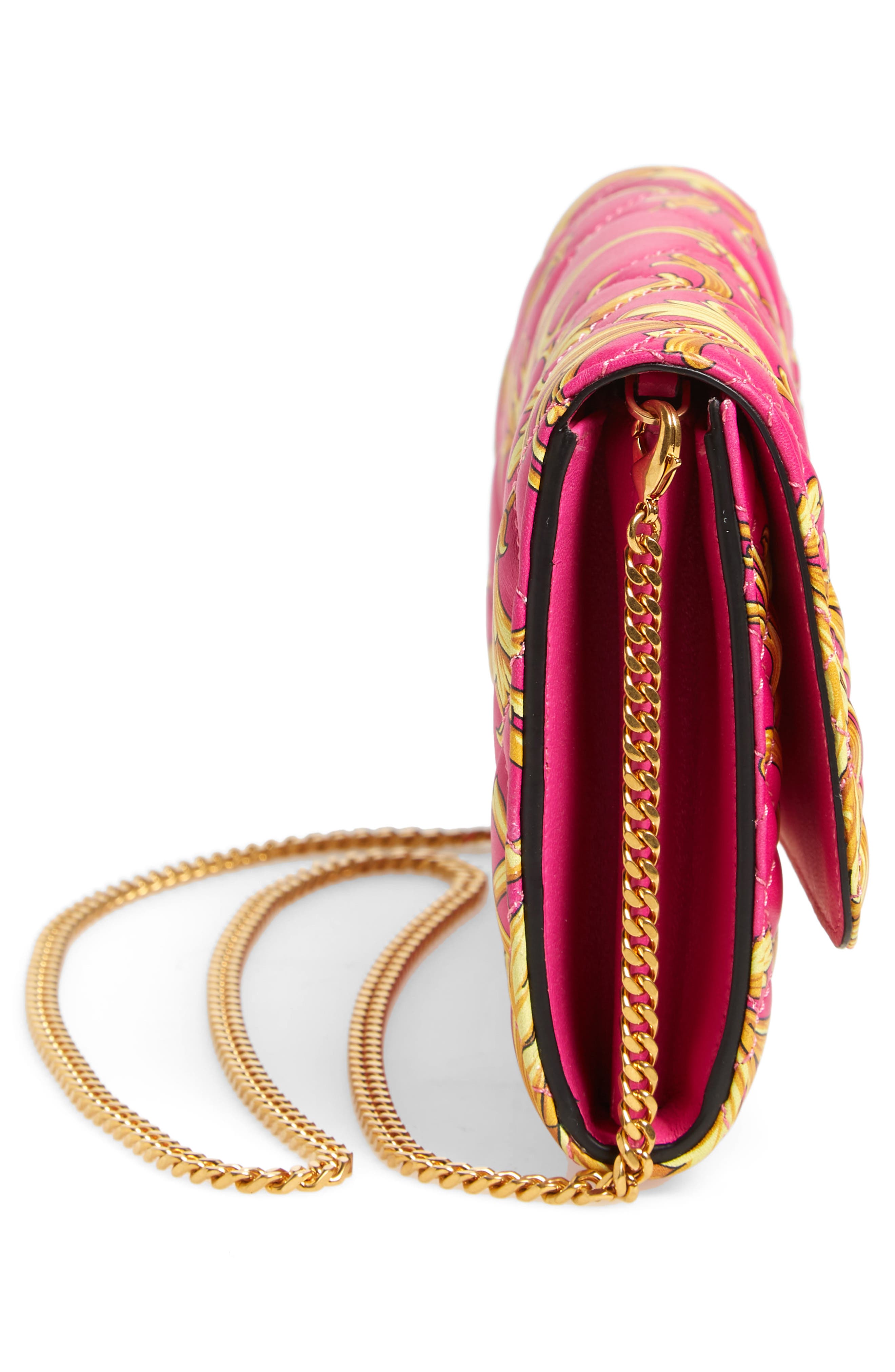 Versace Icon Quilted Leather Wallet on a Chain, Alternate, color, 