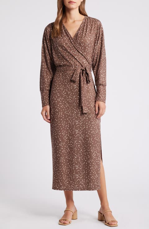Long Sleeve Faux Wrap Dress