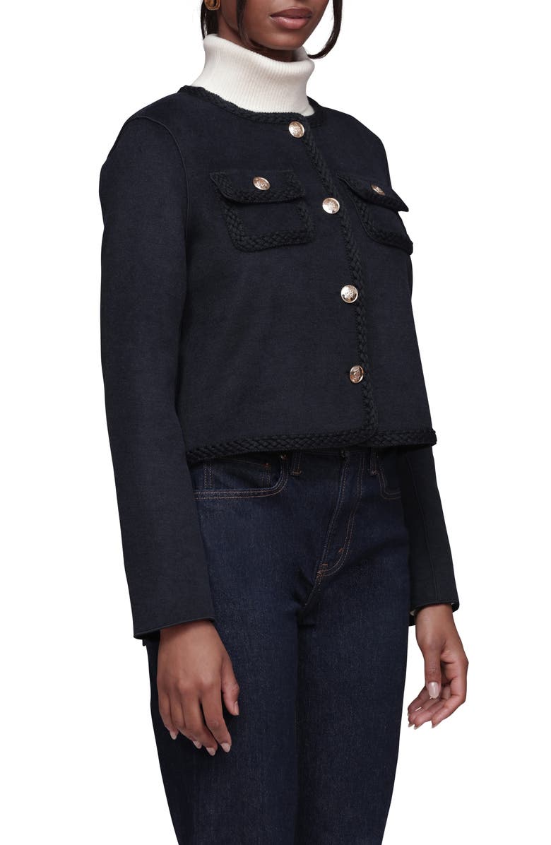 Bagatelle Cropped Collarless Jacket, Alternate, color, Navy