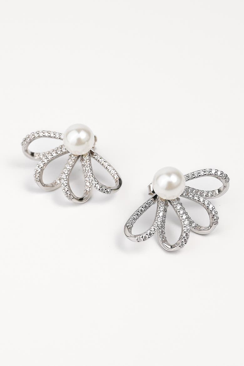 Half Bloom Earrings, Main, color, Silver
