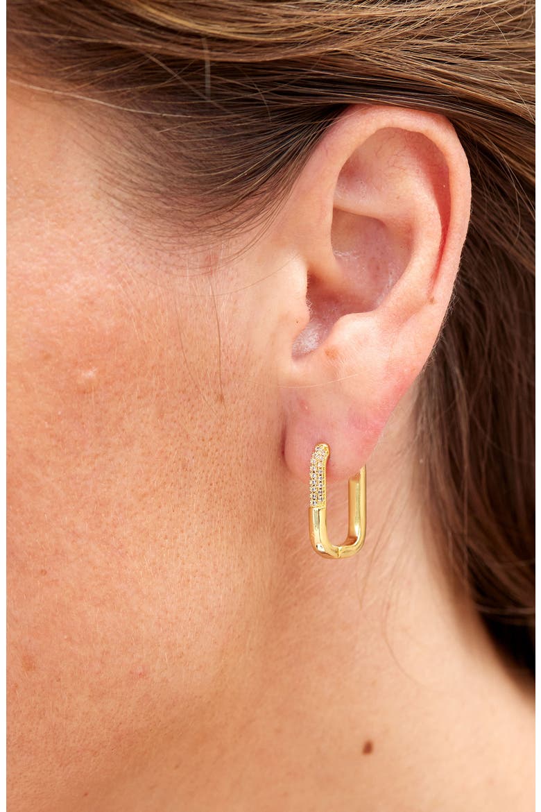 Pavé Cubic Zirconia Link Hoop Earrings, Alternate, color, GOLD