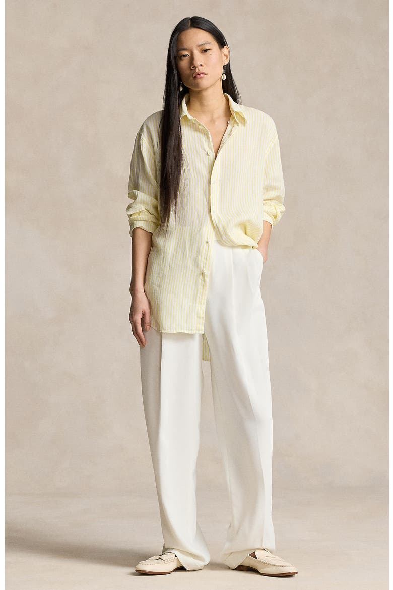 Oversize Stripe Linen Button-Down Shirt, Alternate, color, COASTAL YELLOW/ WHITE