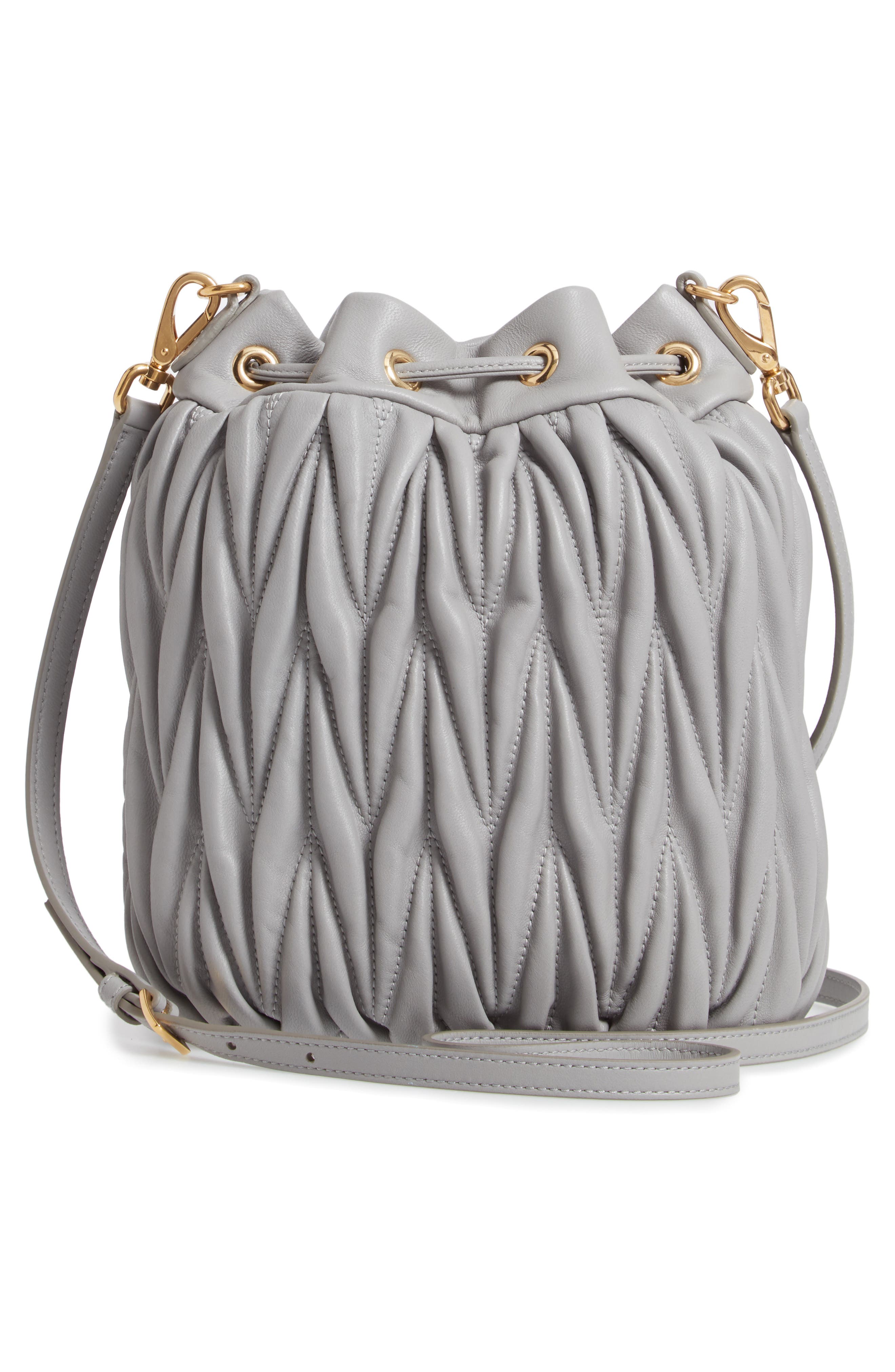 Miu Miu Matelassé Lambskin Leather Bucket Bag, Alternate, color, 