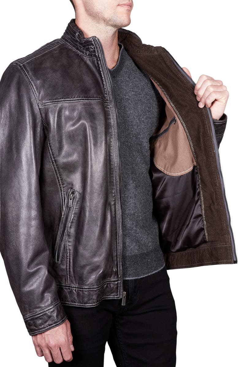 Missani Le Collezioni Leather Jacket, Alternate, color, Charcoal