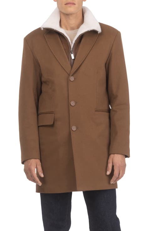 Men's Wool Short Coat Crafted From Loro Piana with Genuine Shearling Trim