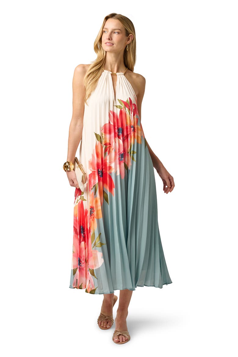 Floral Print Sleeveless Chiffon Maxi Dress, Alternate, color, BLUE MULTI