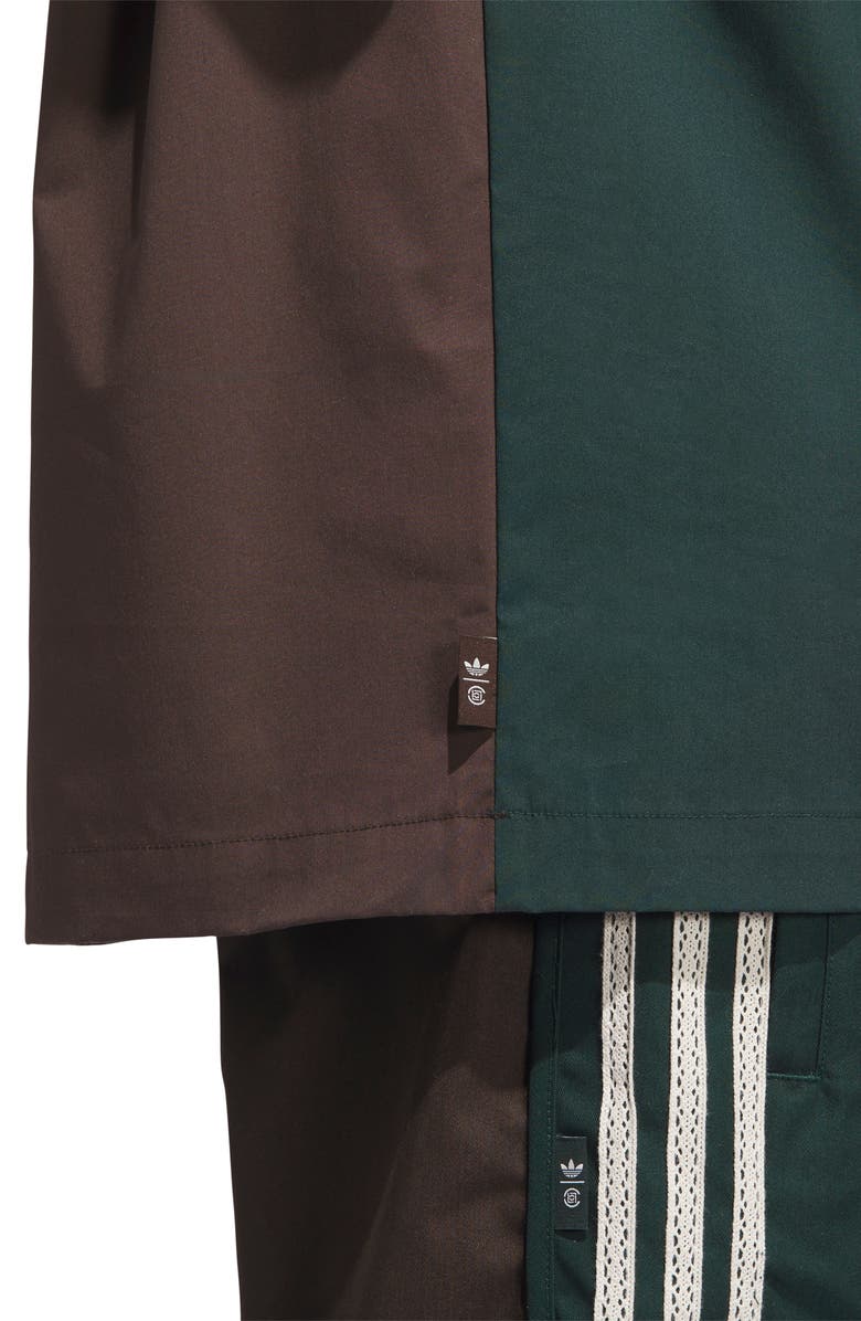 ADIDAS ORIGINALS X CLOT BY EDISON CHEN Colorblock Stretch Cotton & Nylon Camp Shirt, Alternate, color, Green/ Dark Brown