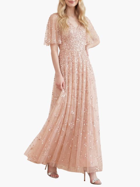 Leila Dot V-neck Cape Ankle Gown