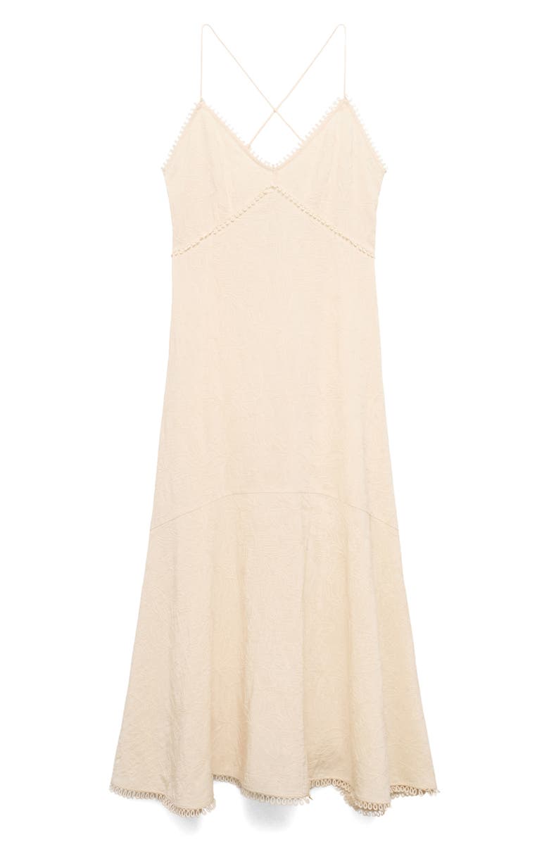 MANGO Embroidered Sleeveless Midi Dress, Alternate, color, Ecru