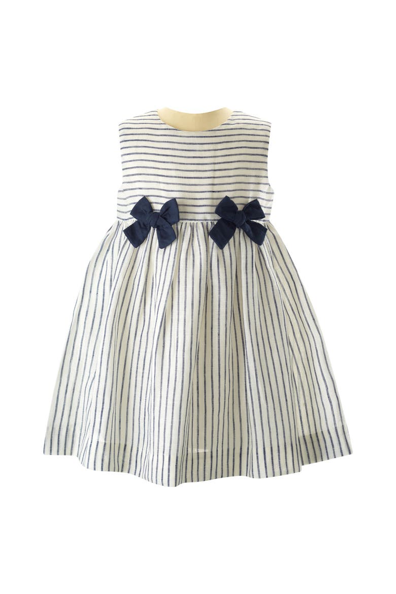 Stripe Linen Bow Dress, Main, color, Navy