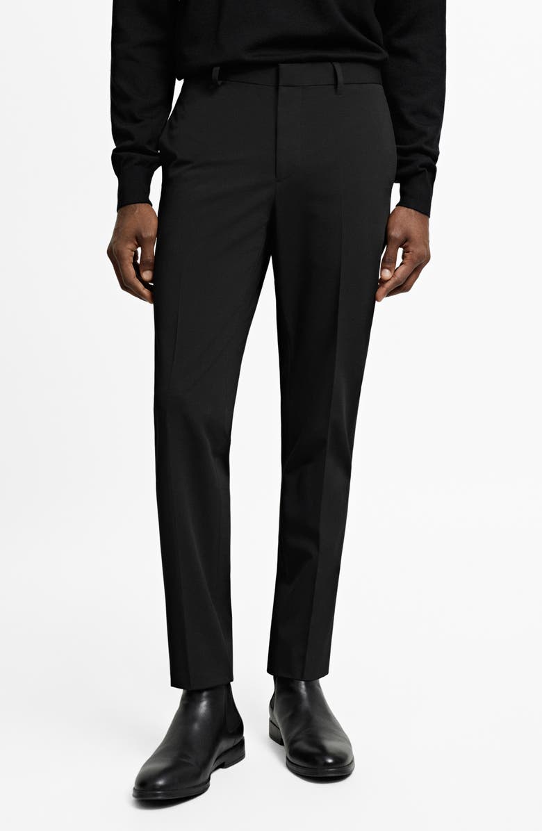 MANGO Superslim Fit Flat Front Stretch Dress Pants, Main, color, Black