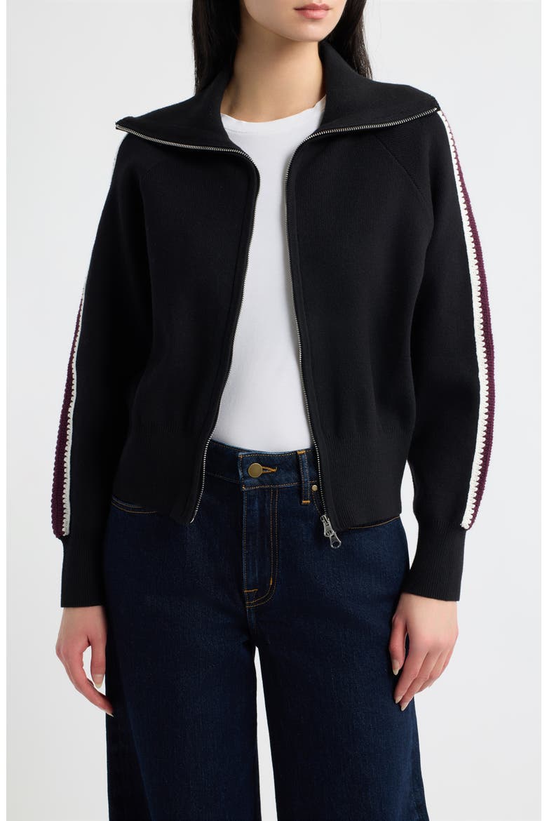 Piper Knit Track Jacket, Main, color, BLACK MERLOT STRIPE