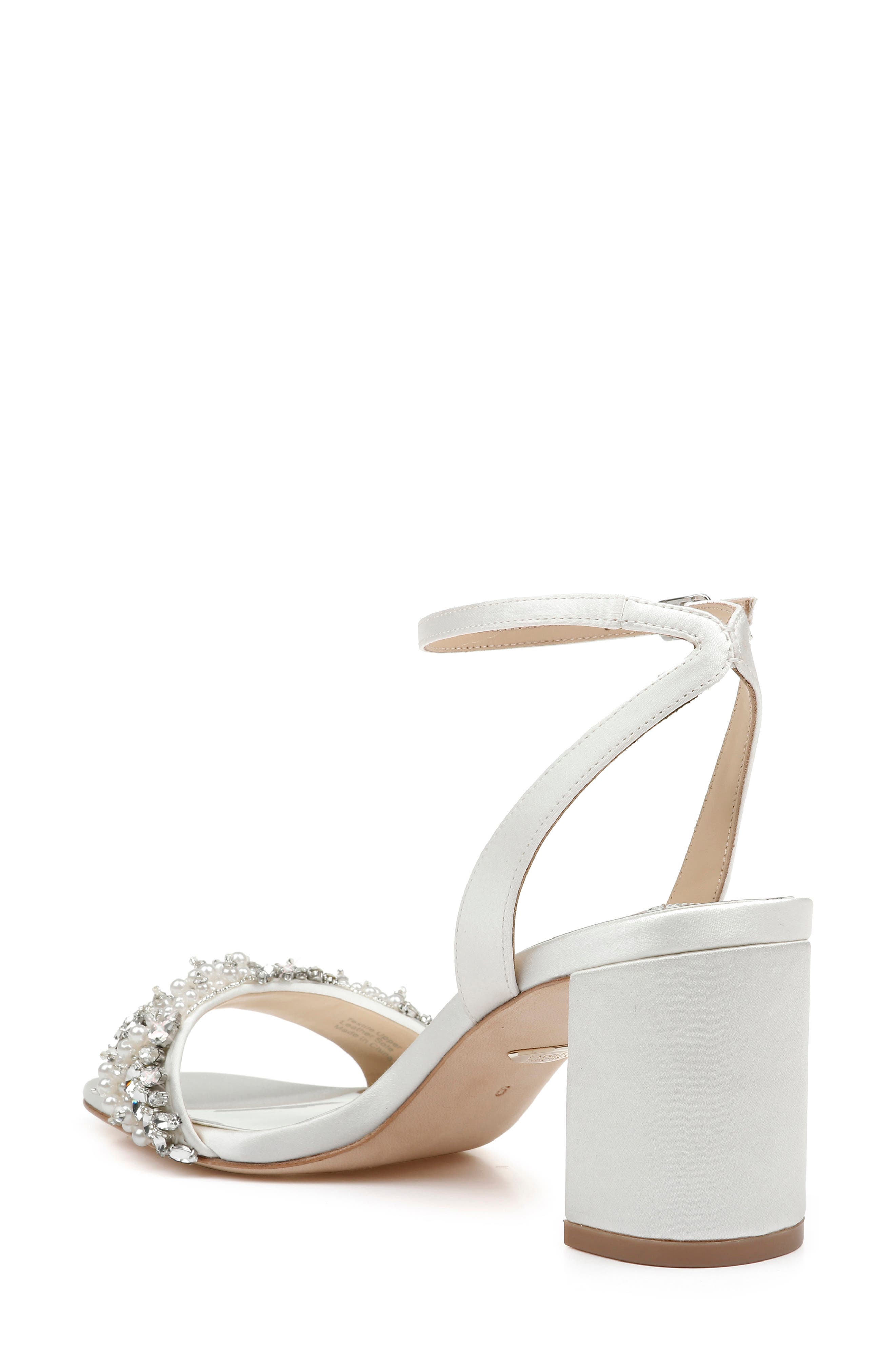 Badgley Mischka Collection Clara Embellished Sandal, Alternate, color, Soft White Satin
