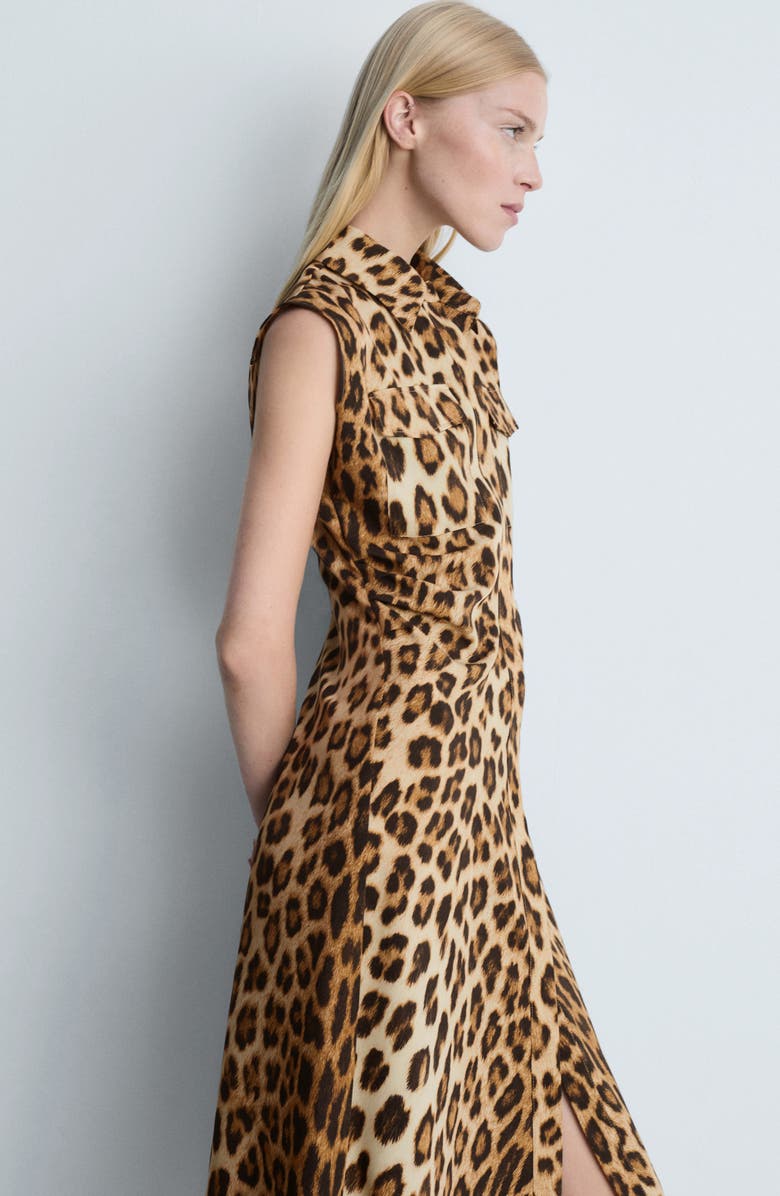 MANGO Leopard Print Sleeveless Midi Shirtdress, Alternate, color,