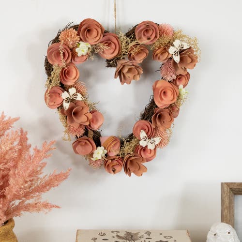 Northlight 10" Wooden Heart Spring Wreath With Butterflies In Pink