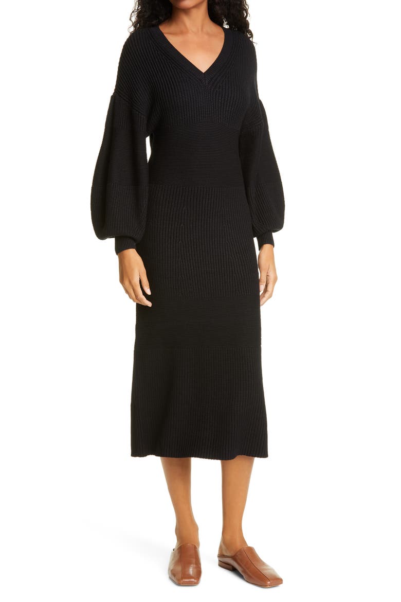 Carnation Midi Sweater Dress, Main, color, BLACK