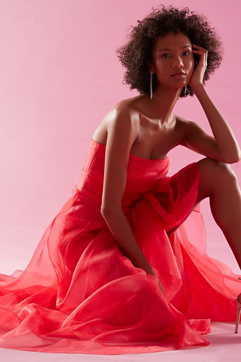 Teresa Strapless Draped Gown, Alternate, color, Begonia