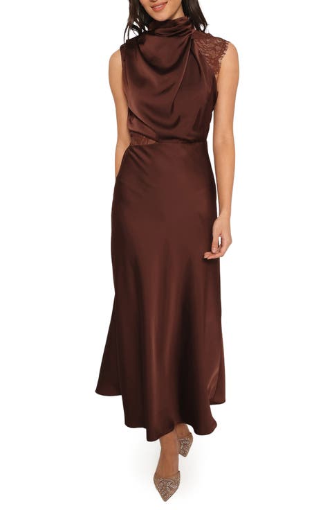 Anabelle Mock Neck Satin Maxi Dress