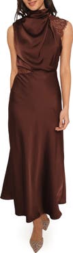 Petal & Pup Anabelle Mock Neck Satin Maxi Dress