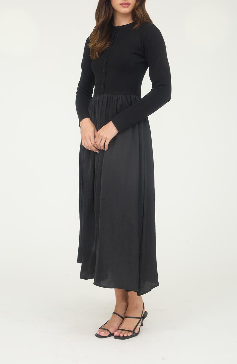 AUGUST SKY Mixed Media Long Sleeve Maxi Dress, Alternate, color, Black