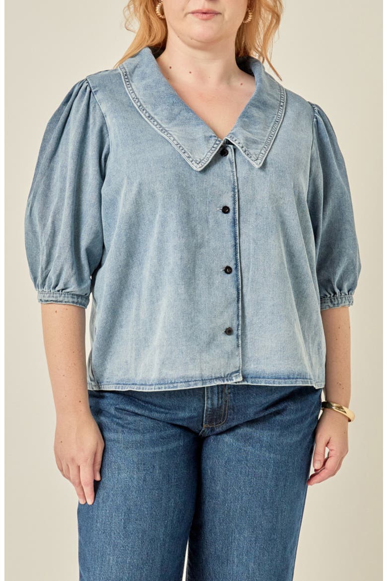 Puff Shoulder Denim Shirt, Main, color, BLUE