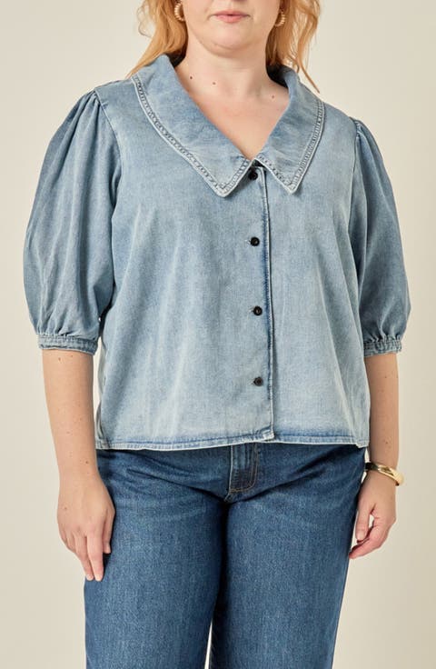 Puff Shoulder Denim Shirt