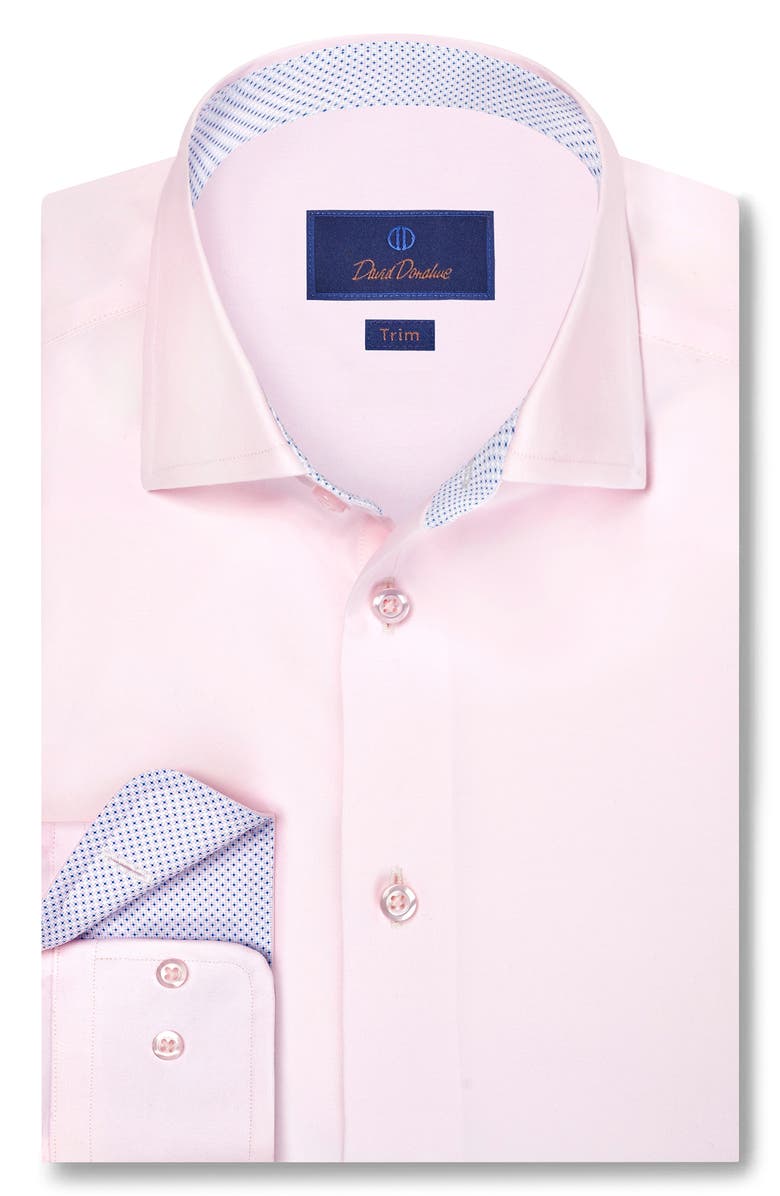 David Donahue Trim Fit Cotton Twill Dress Shirt, Main, color, Pink