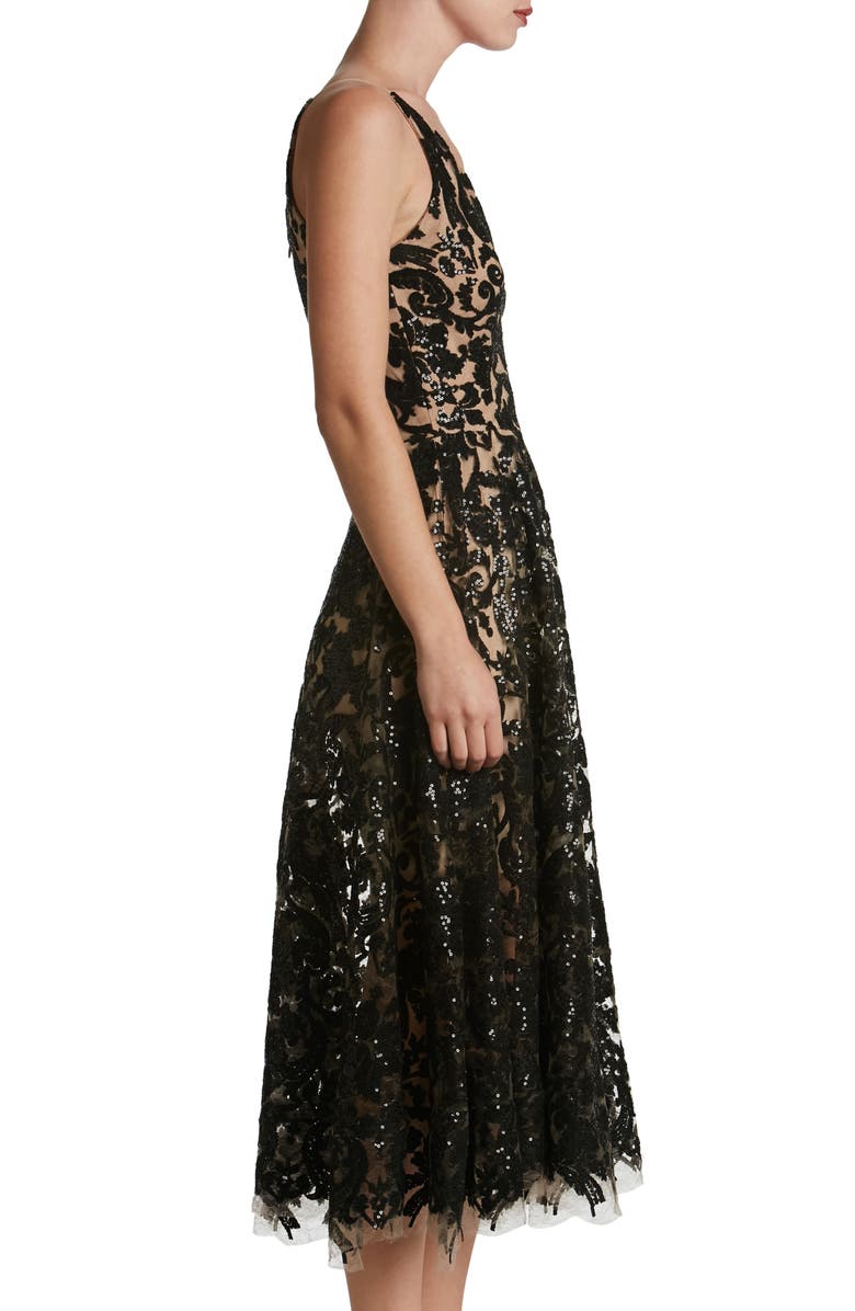 Dress the Population Blair Embellished Fit & Flare Cocktail Dress, Alternate, color, Black/ Nude