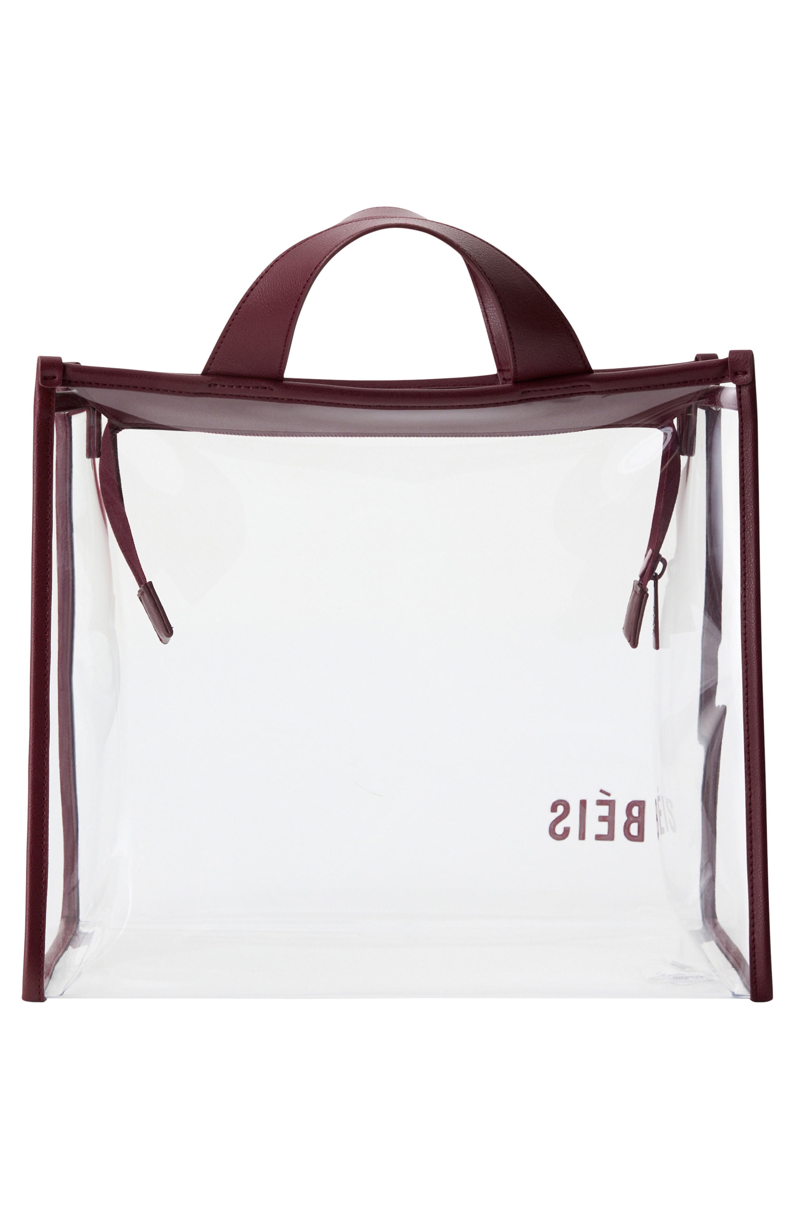 Béis The Clear Stadium Tote, Alternate, color, Burgundy