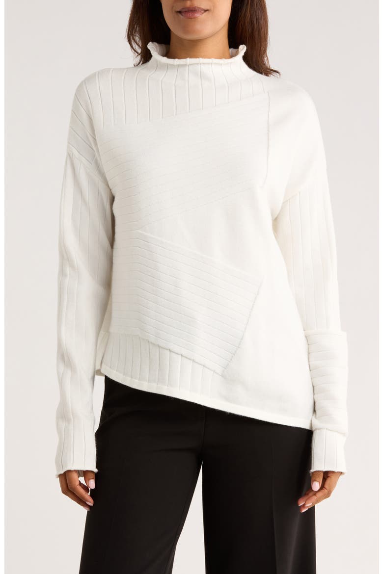 Mock Neck Asymmetric Hem Sweater, Main, color, OFF WHITE
