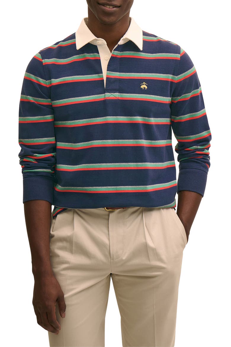 Long Sleeve Stripe Cotton Rugby Shirt, Main, color, NAVY MULTI