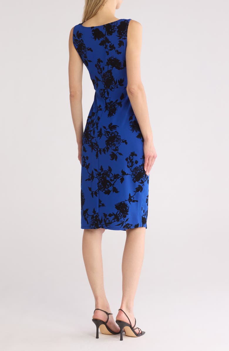 Connected Apparel Floral Flocked Sleeveless Faux Wrap Dress, Alternate, color, Cobalt