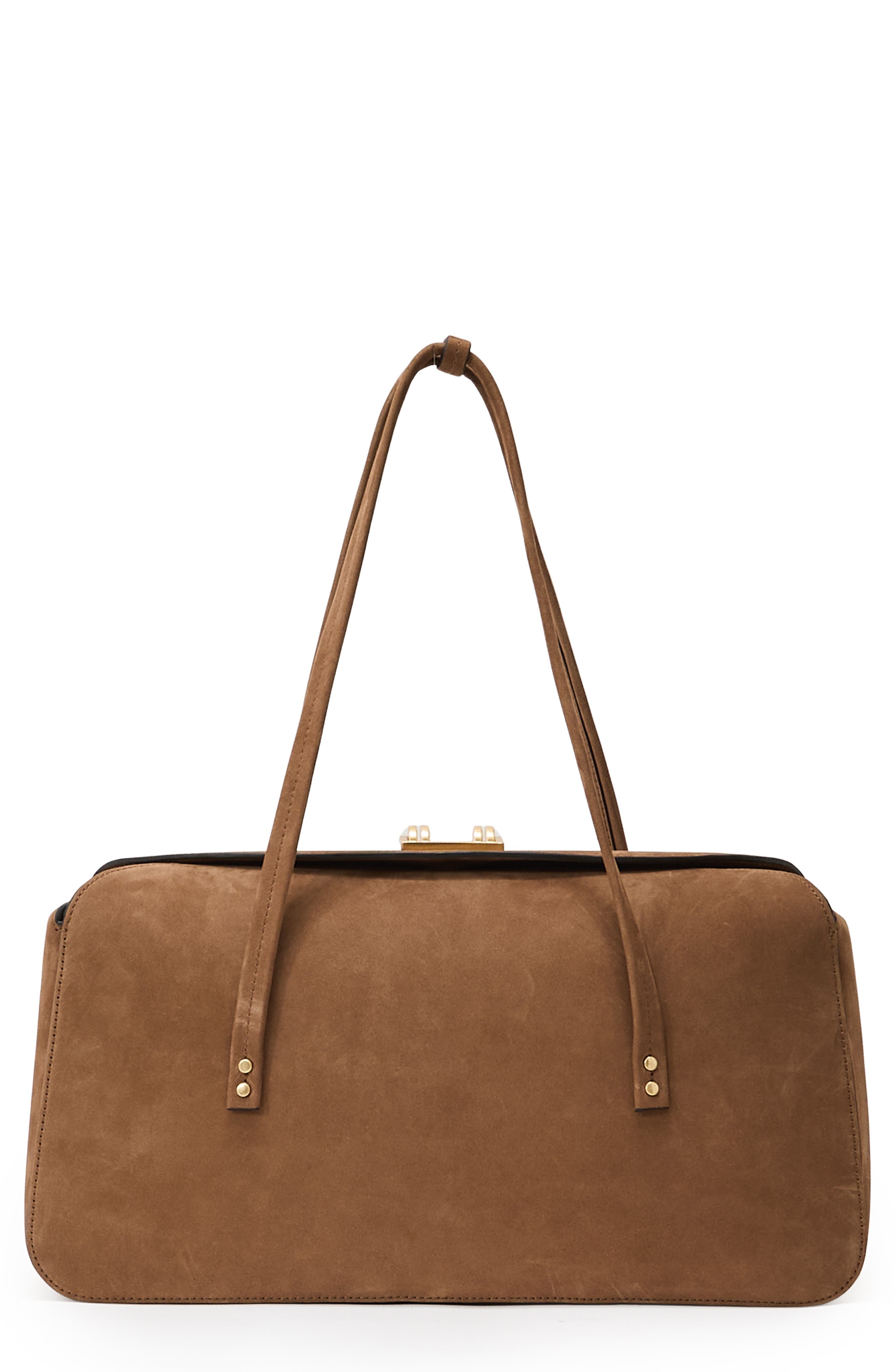 Reiss Anika Leather Bowling Bag, Main, color, 