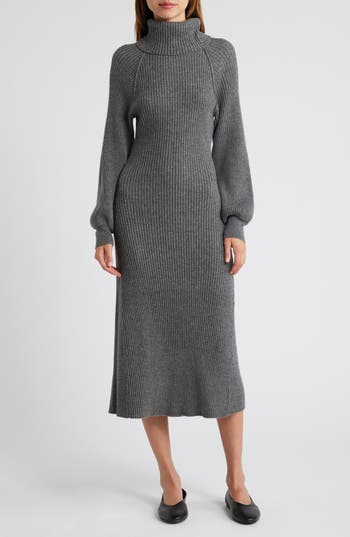 Rails Carrie Turtleneck Long Sleeve Wool Blend Midi Sweater Dress In Heather Charcoal
