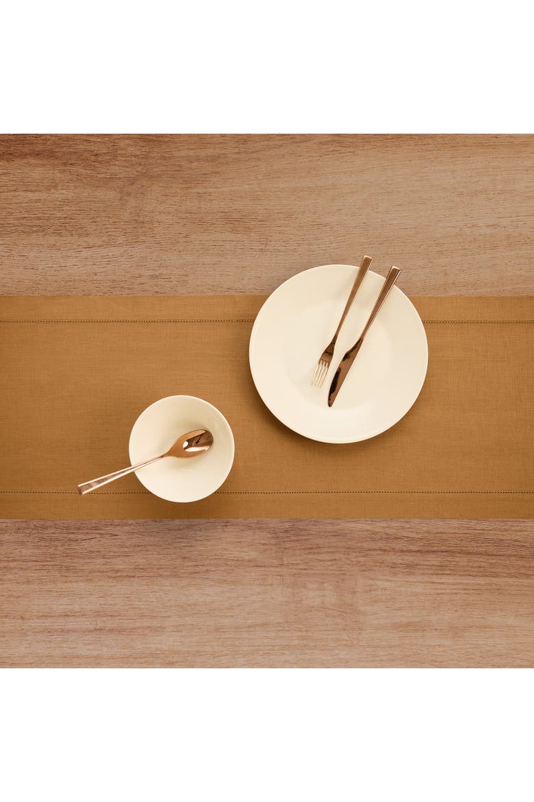 Linen Table Runner - Classic Hemstitch, Alternate, color, Brown Sugar