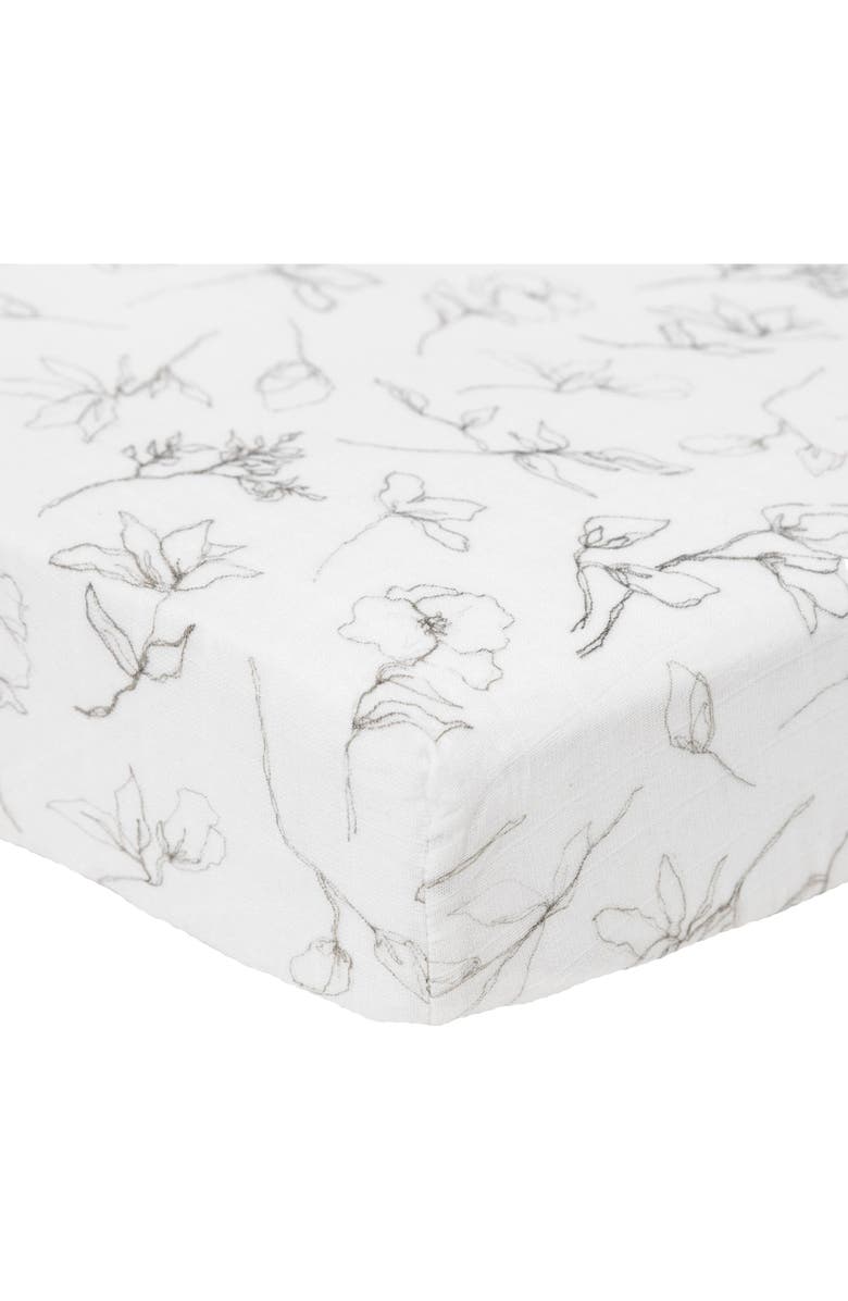little unicorn Organic Cotton Muslin Crib Sheet, Main, color, Pencil Floral