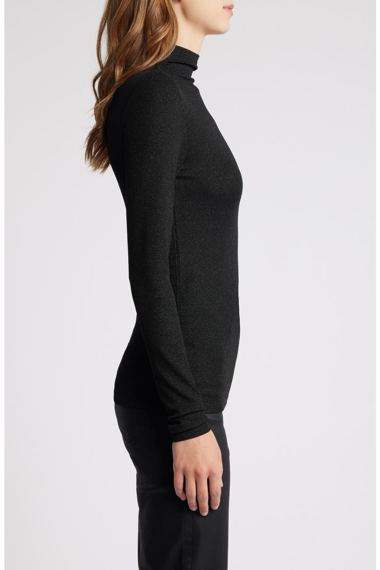 Metallic Funnel Neck Top, Alternate, color, BLACK
