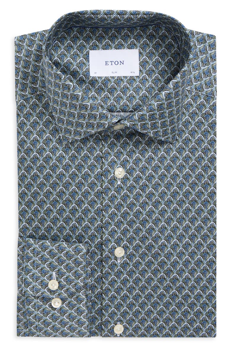 Slim Fit Geometric Twill Shirt, Main, color, MEDIUM GREEN