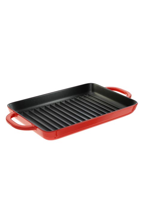 Enamel Cast Iron Grill Pan Red